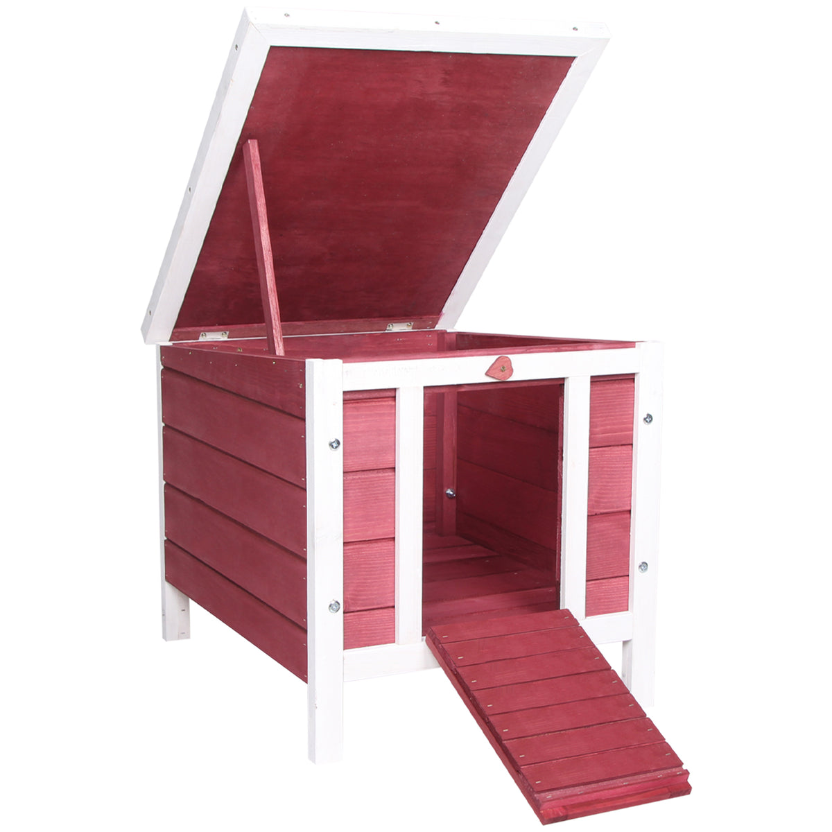 Pawhut Conejera Madera Exterior Con Techo Asfáltico Abatible 42x51x43 Cm Rojo_0