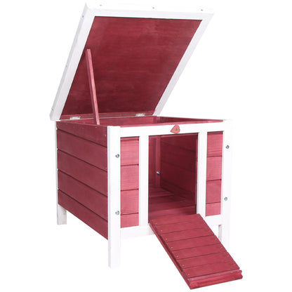 Pawhut Conejera Madera Exterior Con Techo Asfáltico Abatible 42x51x43 Cm Rojo_0