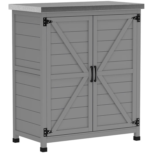 Caseta De Jardín Outsunny Madera De Abeto, Acero Galvanizado Gris 79x43x92 Cm_0