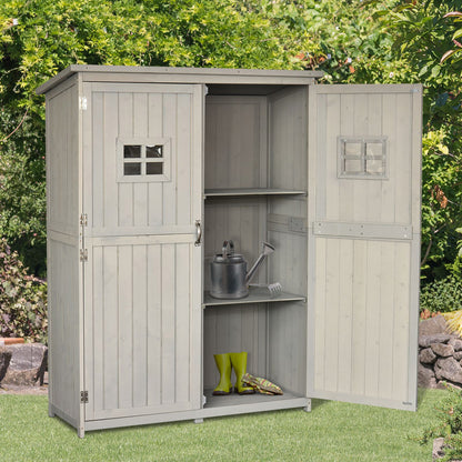 Outsunny Cobertizo De Madera Caseta Jardín Con Estantes 127,5x50x164 Cm Gris_1