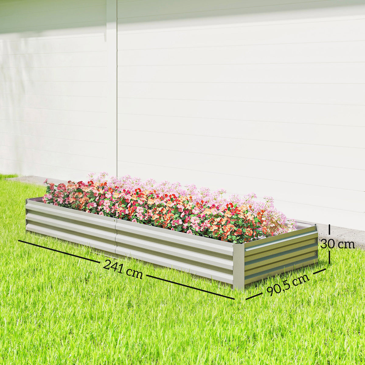 Outsunny Jardinera Exterior Grande De Acero Galvanizado Con Base Abierta Plata_2