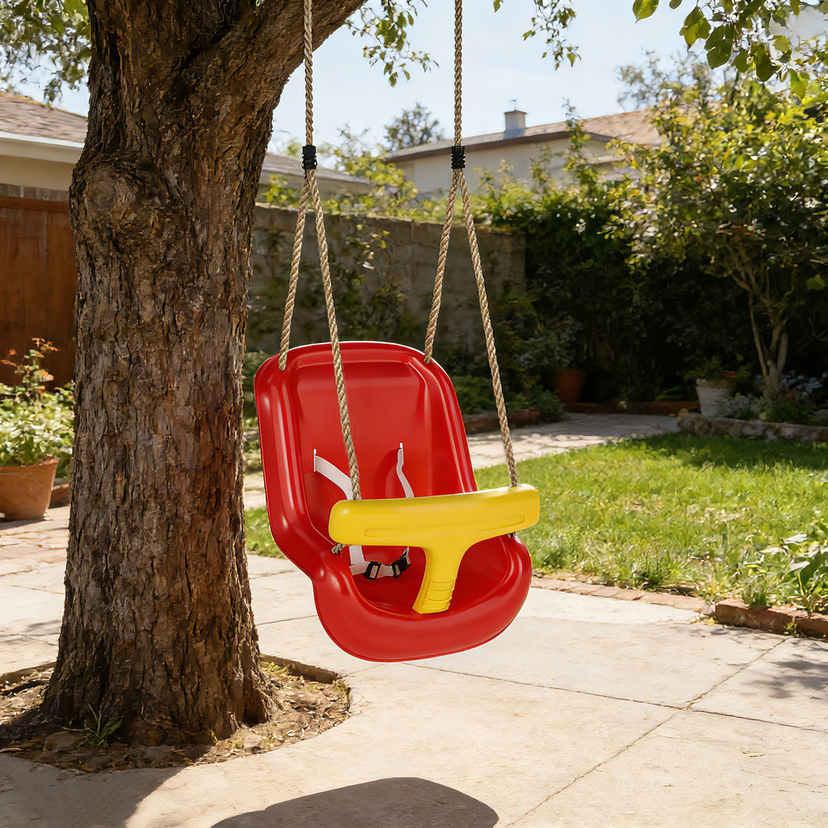Aiyaplay Columpio Infantil Cuerda Ajustable Con Respaldo Alto Barandilla Rojo_1