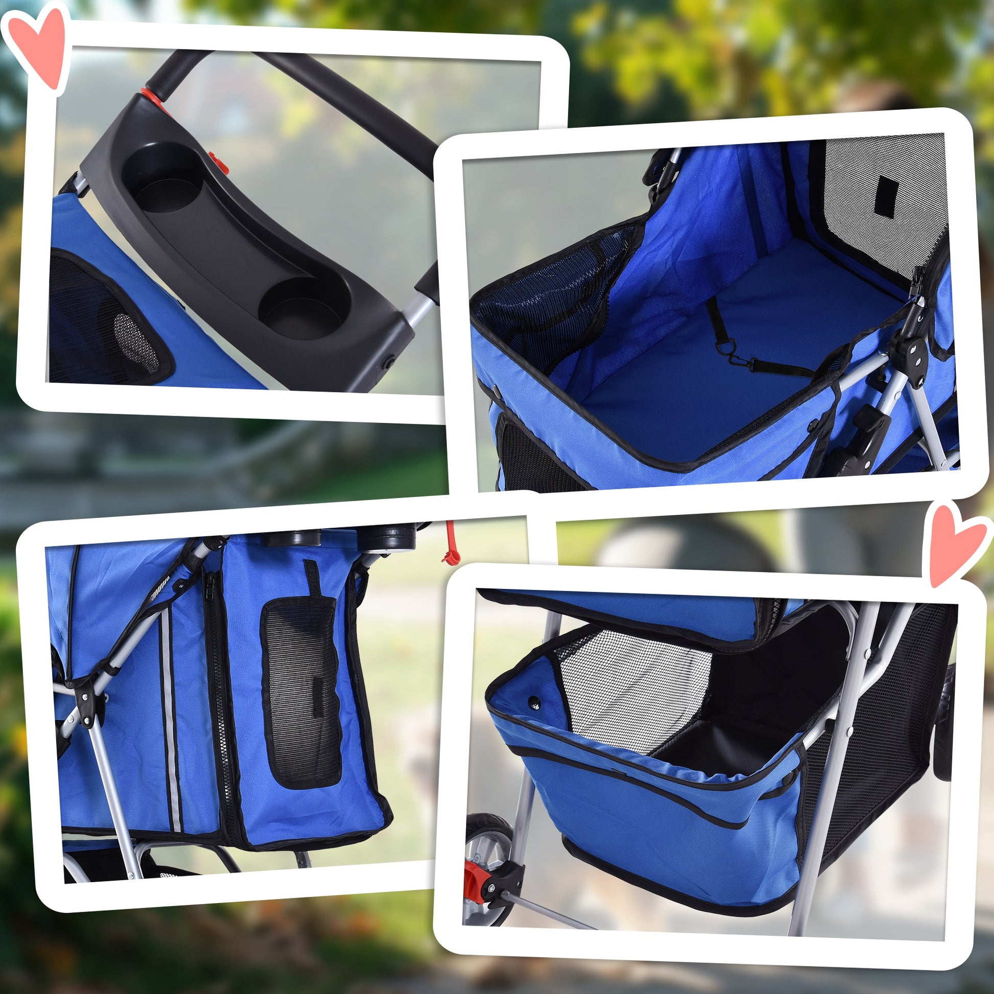 Pawhut Carrito Para Perros Plegable Con Toldo Ajustable 75x45x97 Cm Azul_3