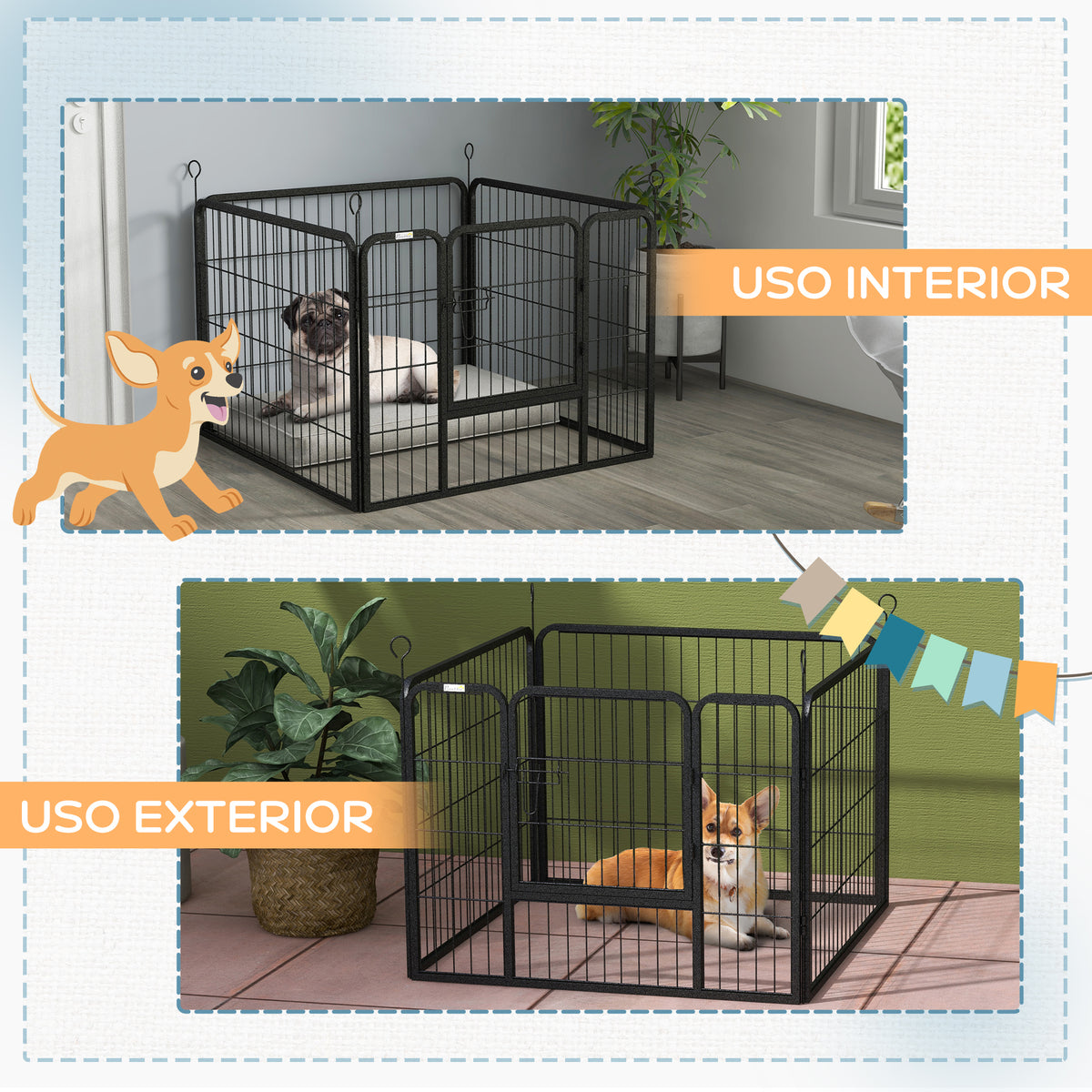 Pawhut Parque Para Perros 4 Paneles Plegable 82x82x60 Cm Con Puerta De Pestillo_5