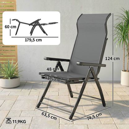 Outsunny Pack De 2 Sillas Plegables Reclinables Con Respaldo Alto Ajustable Gris_2