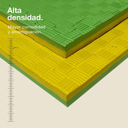 Tatami Puzzle 2,5cm 100x100cm, Pack 4 Unidades – Superficie 5 Líneas Amarillo/verde Jowy_1