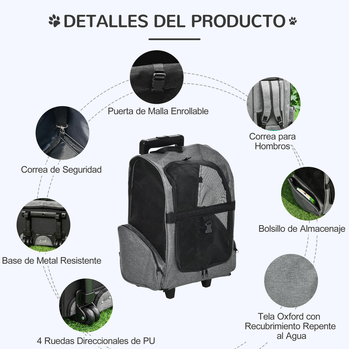 Pawhut Transportín Carrito Para Mascotas Perros 2 En 1 Con 2 Ruedas Asa_5