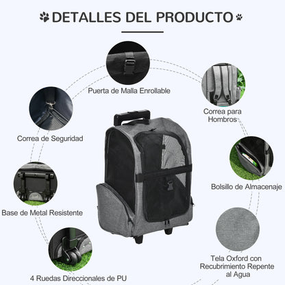 Pawhut Transportín Carrito Para Mascotas Perros 2 En 1 Con 2 Ruedas Asa_5