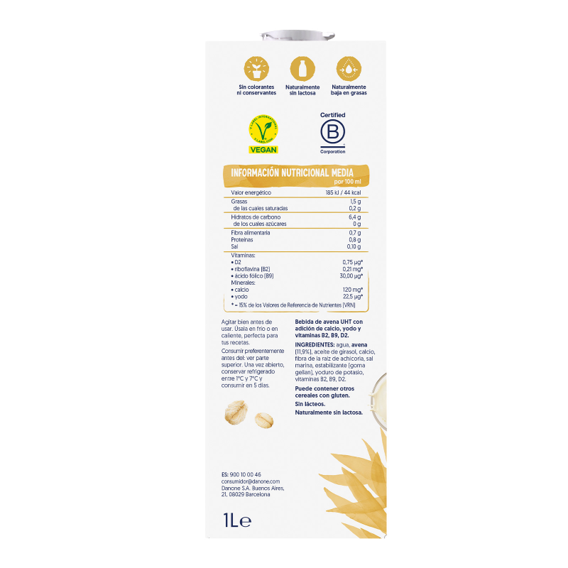 Bebida de Avena Sin Azúcar Alpro 1 Litro