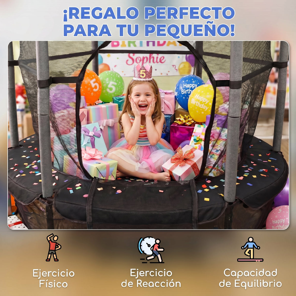 Cama Elástica Infantil Homcom Acero, Pp Negro 163x163x190 Cm_4