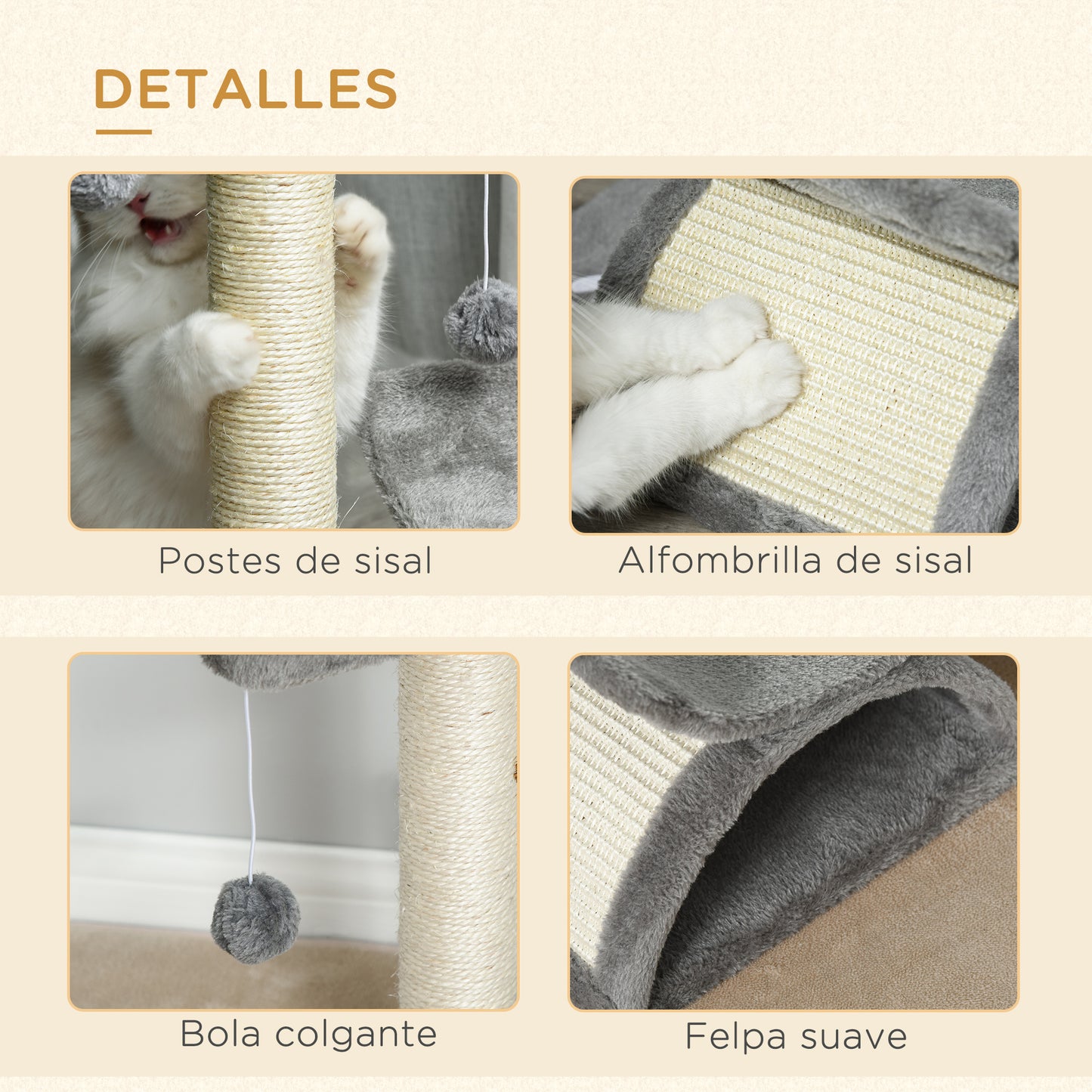 Pawhut Árbol Rascador Para Gatos Pequeños 43 Cm Con Poste Giratorio Con Bolas_5