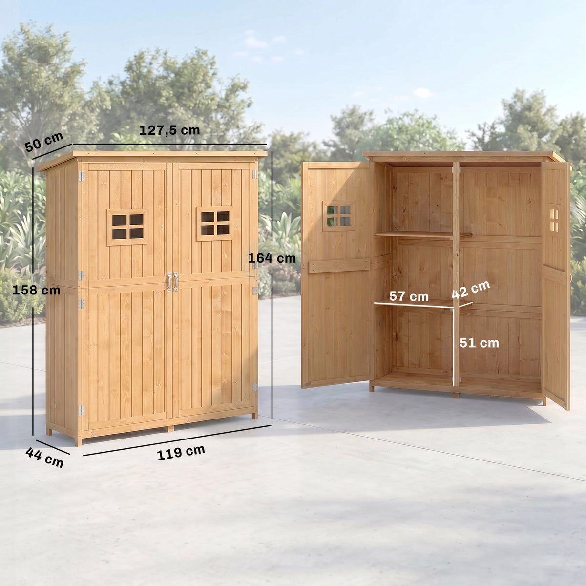 Outsunny Cobertizo De Madera Caseta Jardín Con Estantes 127,5x50x164 Cm Natural_2