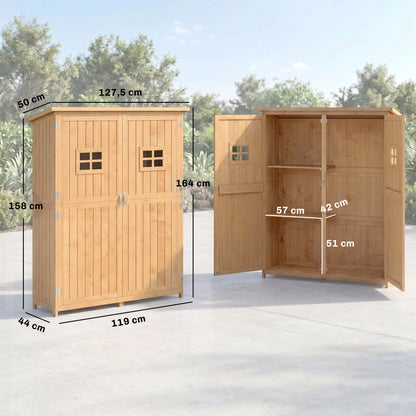 Outsunny Cobertizo De Madera Caseta Jardín Con Estantes 127,5x50x164 Cm Natural_2