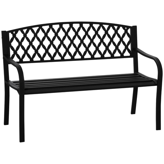 Banco De Jardín Outsunny Acero, Hierro Fundido Negro 128x58,5x89 Cm_0