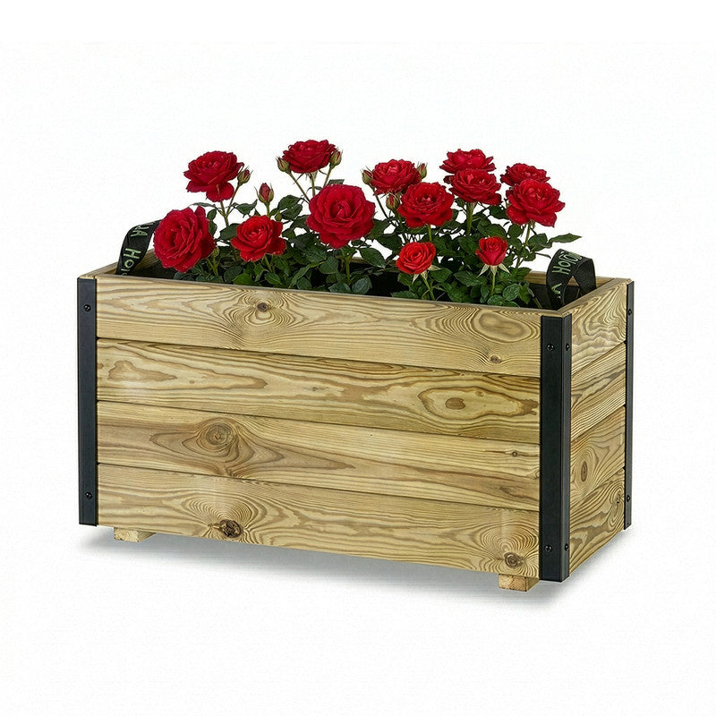 Jardinera Exterior De Madera Con Refuerzo De Aluminio Ghio Al Hortalia 70x30x40 Cm_0