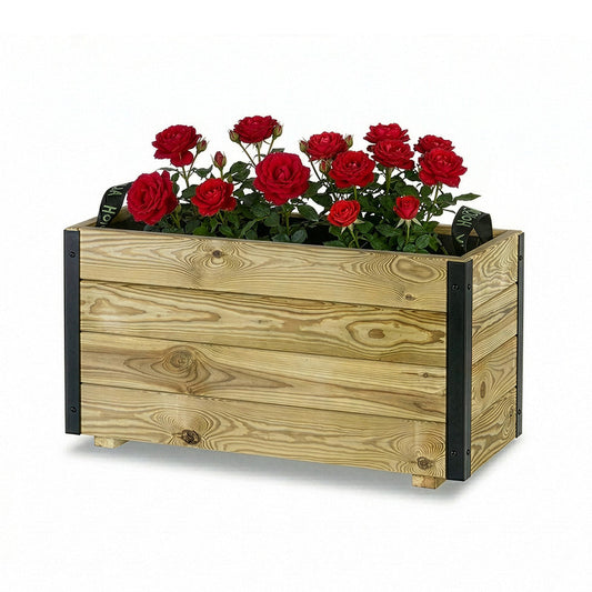 Jardinera Exterior De Madera Con Refuerzo De Aluminio Ghio Al Hortalia 70x30x40 Cm_0