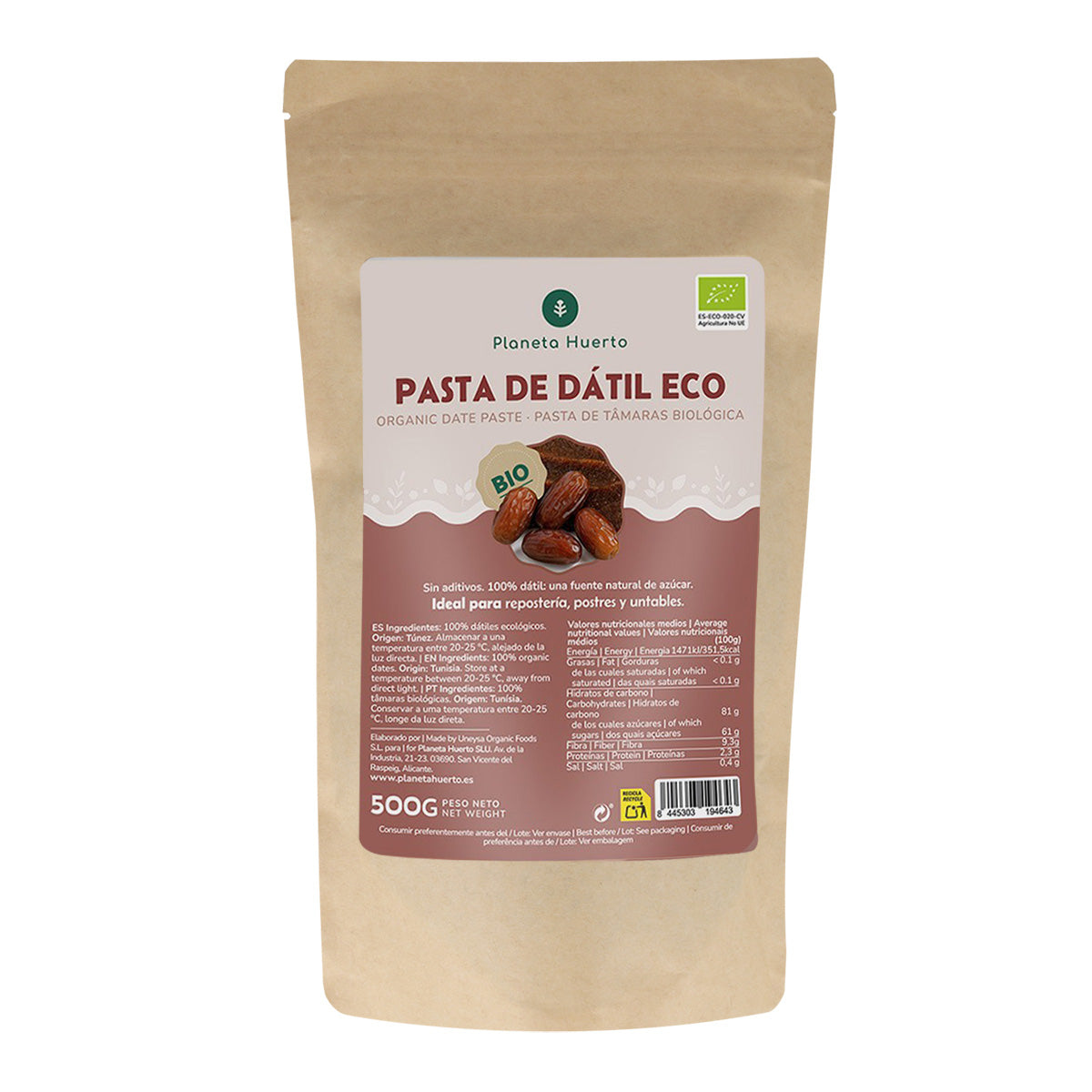 Pasta de dátil 100% natural Planeta Huerto 500 g