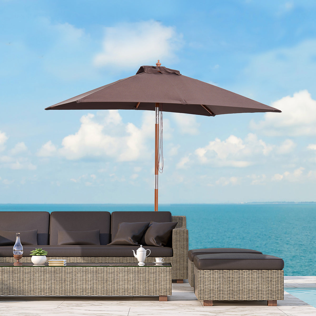 Outsunny Sombrilla Terraza Exterior 200x150 Cm Con Ángulo Ajustable Café_1