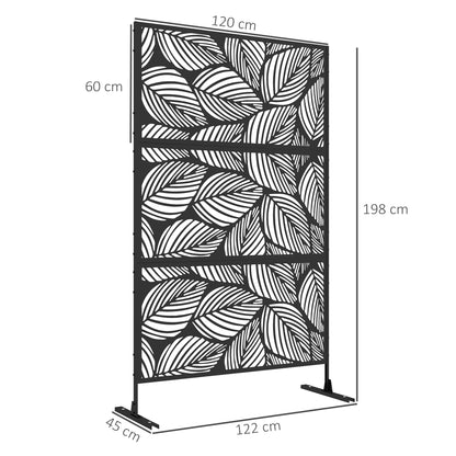 Outsunny Biombo Exterior Con 3 Piezas Patrón De Hoja Grande 122x45x198cm Negro_2