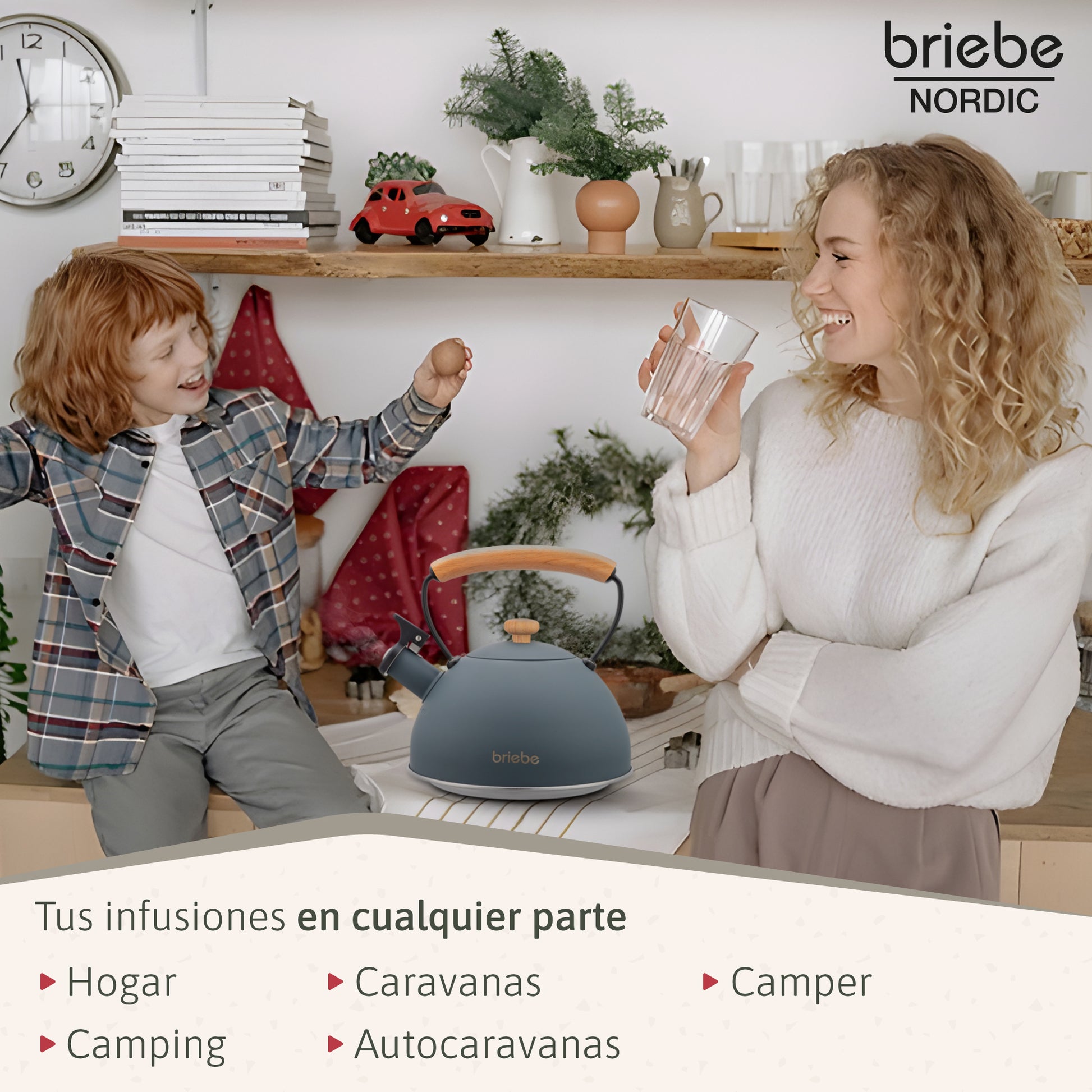 Briebe Tetera Con Silbato, Hervidor De Agua 2,3l, Inducción, Acero Inox, Vintage, Mango Madera, Nordic, Gris_4
