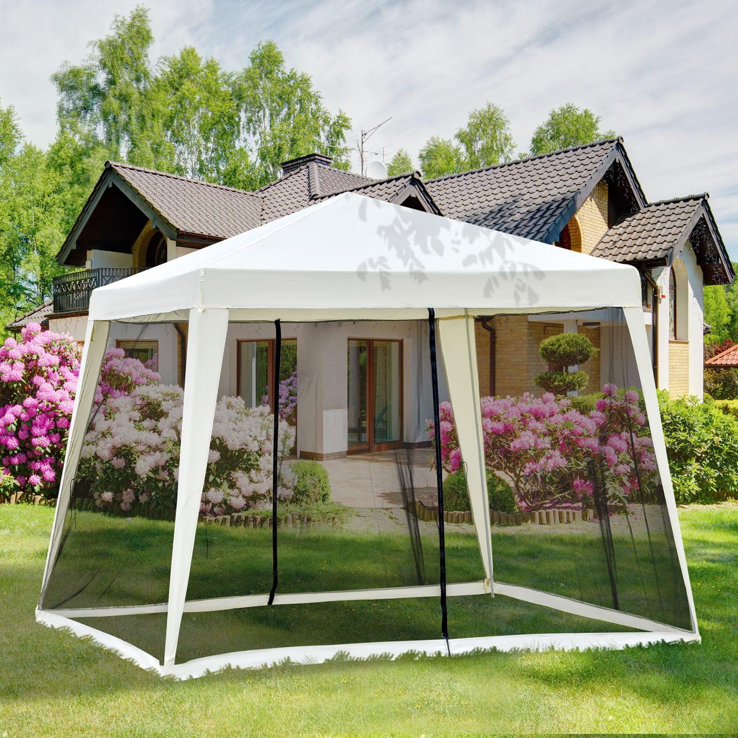 Outsunny Carpa De Jardín 3x3 M Con 4 Paredes Laterales Mosquitera Exterior Crema_1