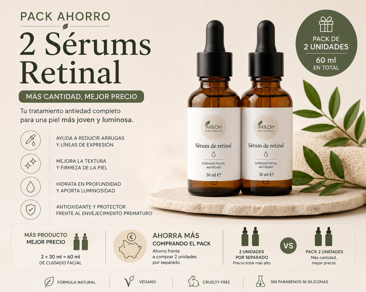 Pack 2 Sérums Faciales Retinal Y Ácido Hialurónico M&on Naturals – Antiedad Y Antiarrugas – 2 X 30 Ml_1