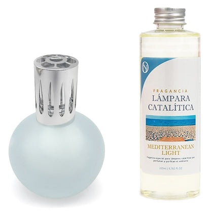 Lámpara Catalítica Azul Grisáceo Mate + Aroma Mediterranean Light 200ml - Elimina Malos Olores, Impurezas Y Perfuma_0