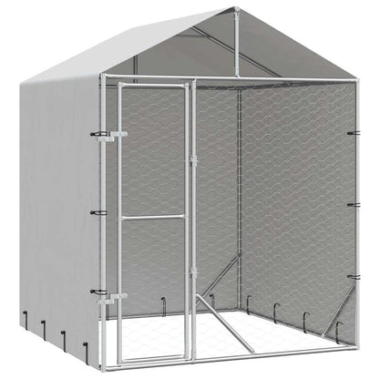 Perrera De Exterior Con Toldo Acero Galvanizado Plata 2x2x2,5 M_0