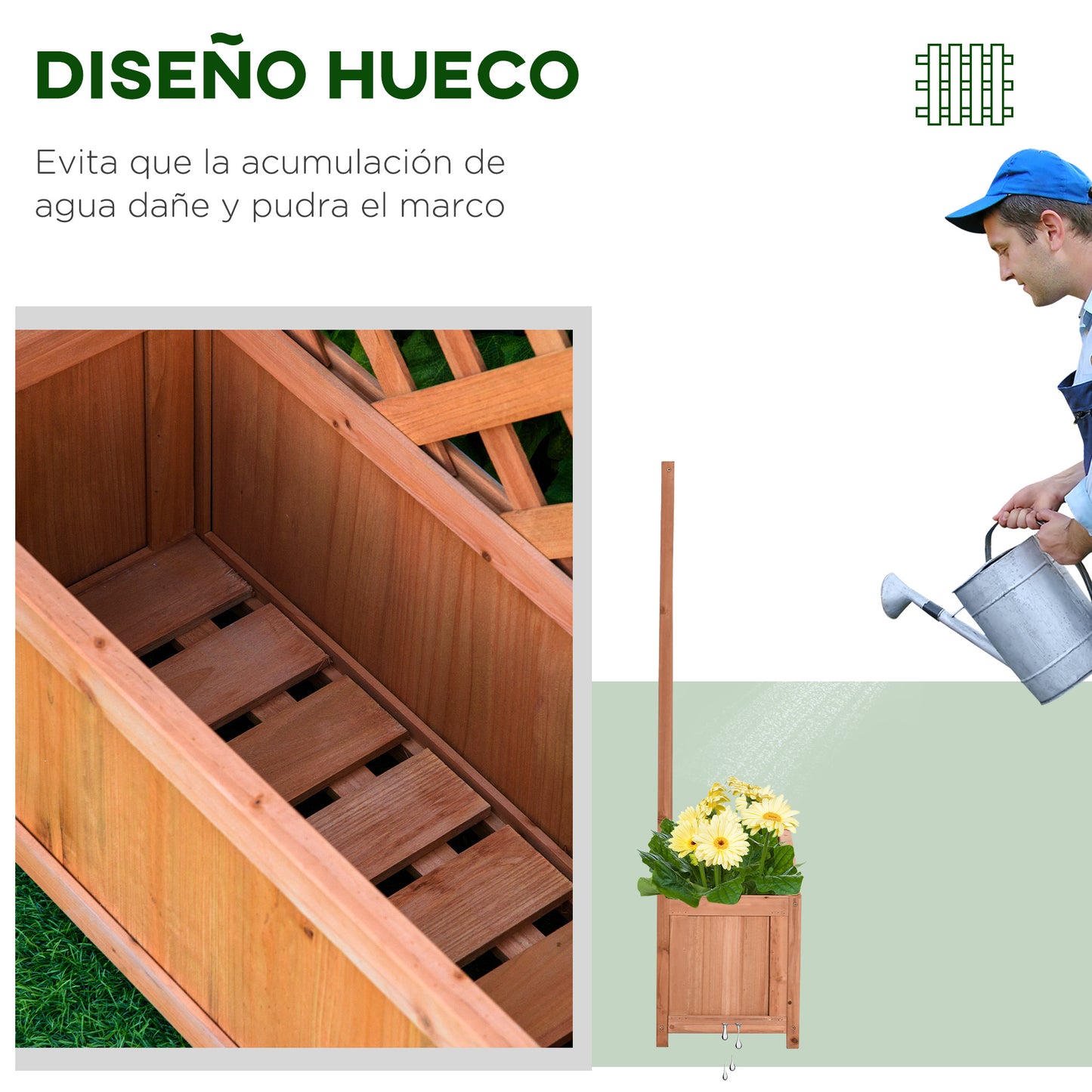 Outsunny Jardinera Con Enrejado Madera Arriate Para Trepadora 70x28x117cm Marrón_5