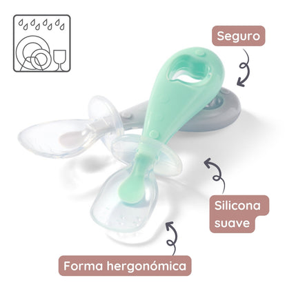 Set 2 Cucharas De Silicona De Seguridad Verde-gris_1
