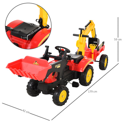 Homcom Tractor A Pedales Con Remolque Y Palas Para +3 Años 179x42x59 Cm Rojo_2