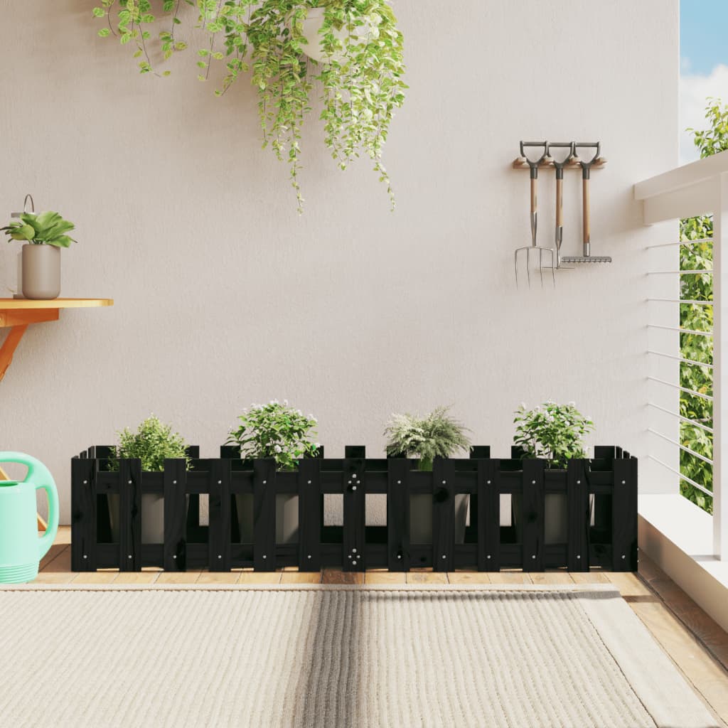 Arriate Elevado Jardín Con Valla Madera Pino Negro 150x30x30cm_1