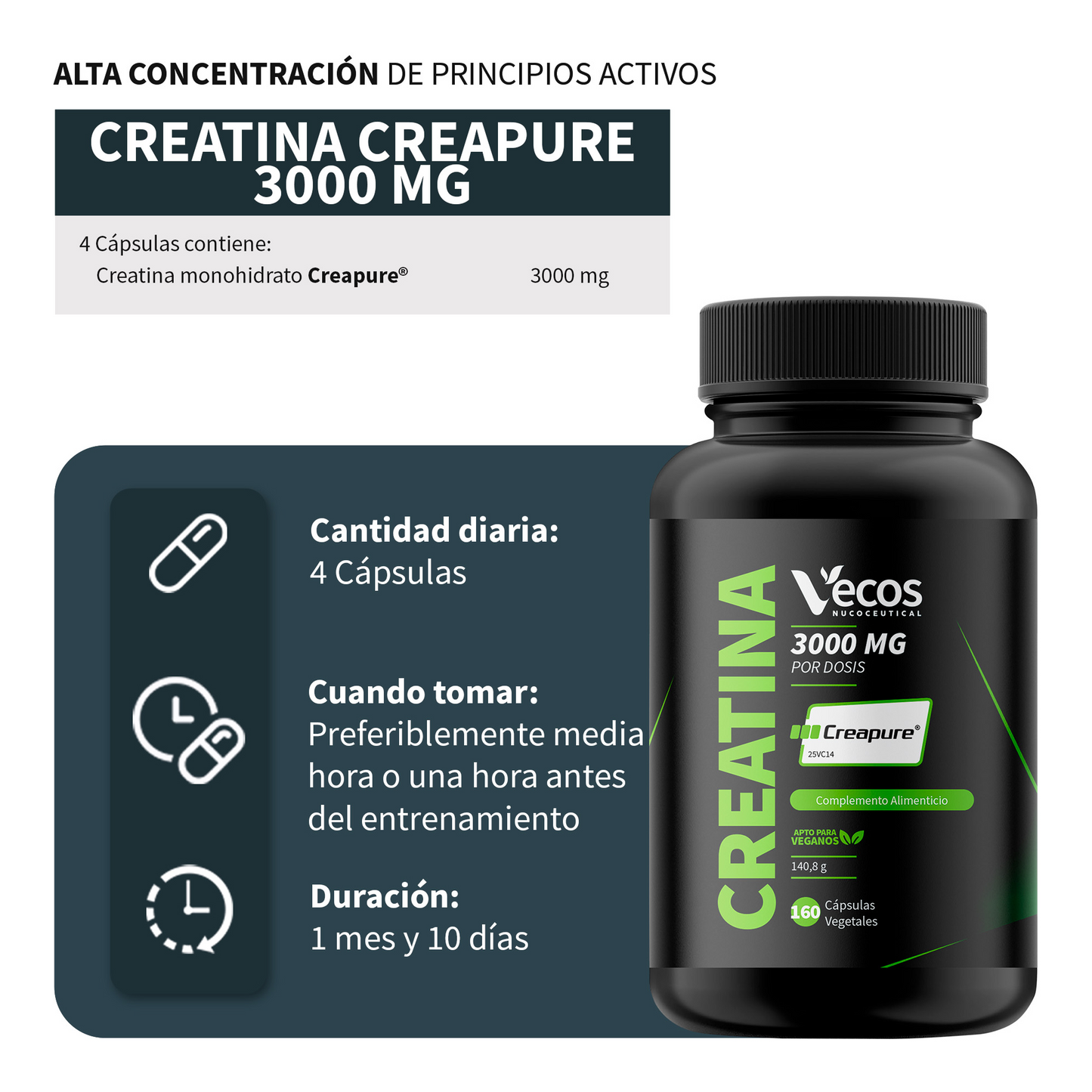 Creatina Creapure® 3000 Mg Vecos 160 Cápsulas | Aumento De Fuerza Y Rendimiento_2