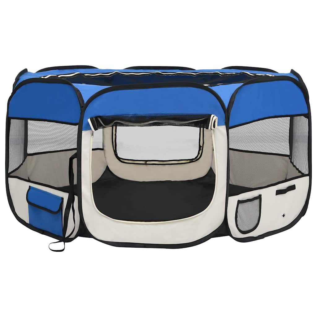 Parque De Perros Plegable Y Bolsa Transporte Azul 125x125x61cm_2