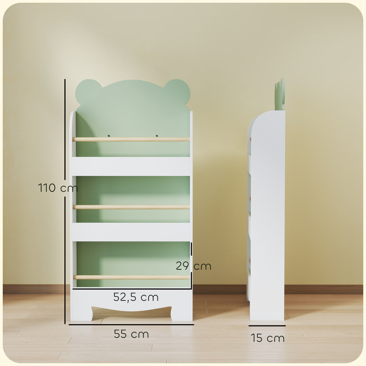 Aiyaplay Librería Infantil De 3 Niveles Diseño De Osito Verde_2