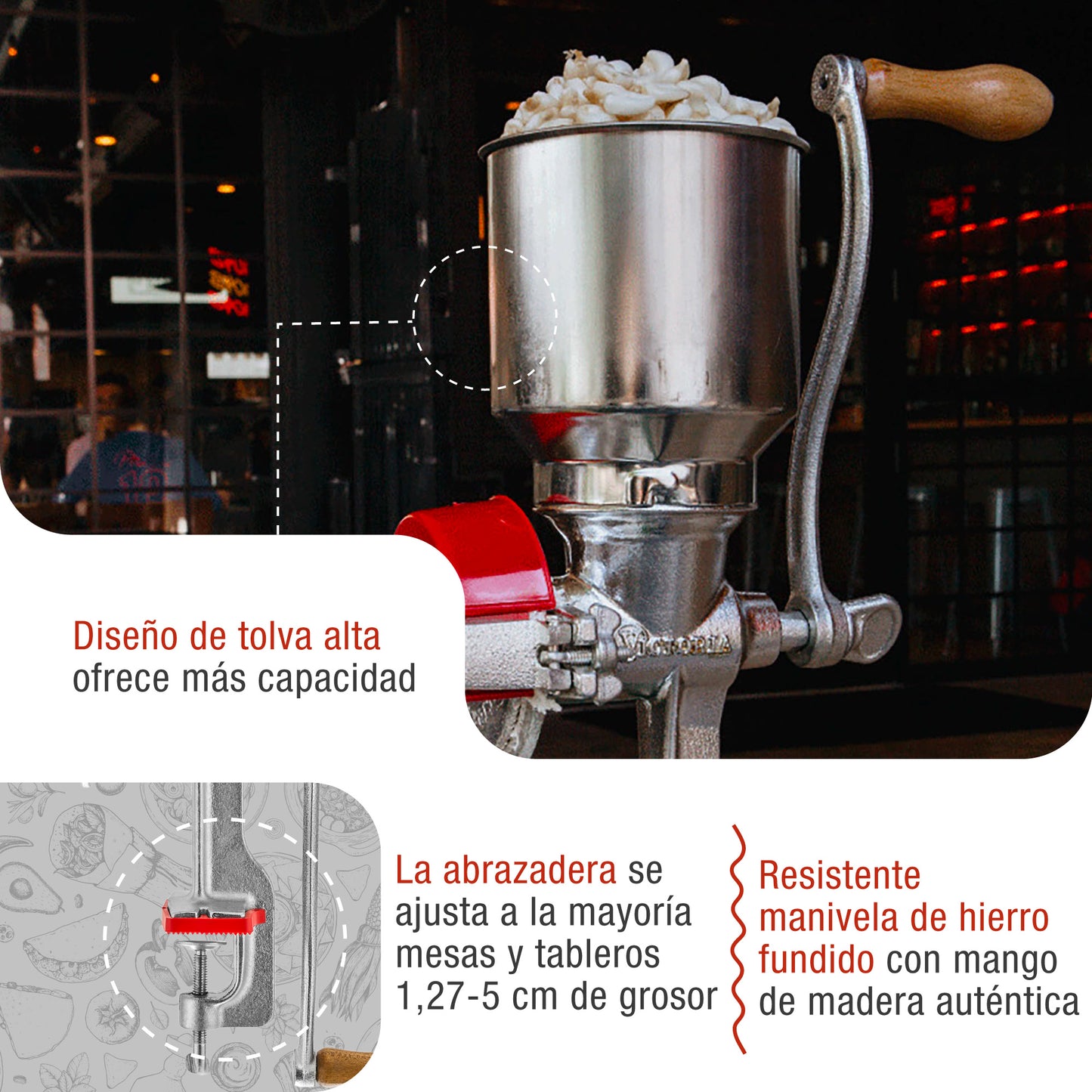Victoria Molino Cereales Manual Hierro Fundido Para Moler Café, Maíz, Semillas, Grosor Ajustable, 30025, Cromado_2