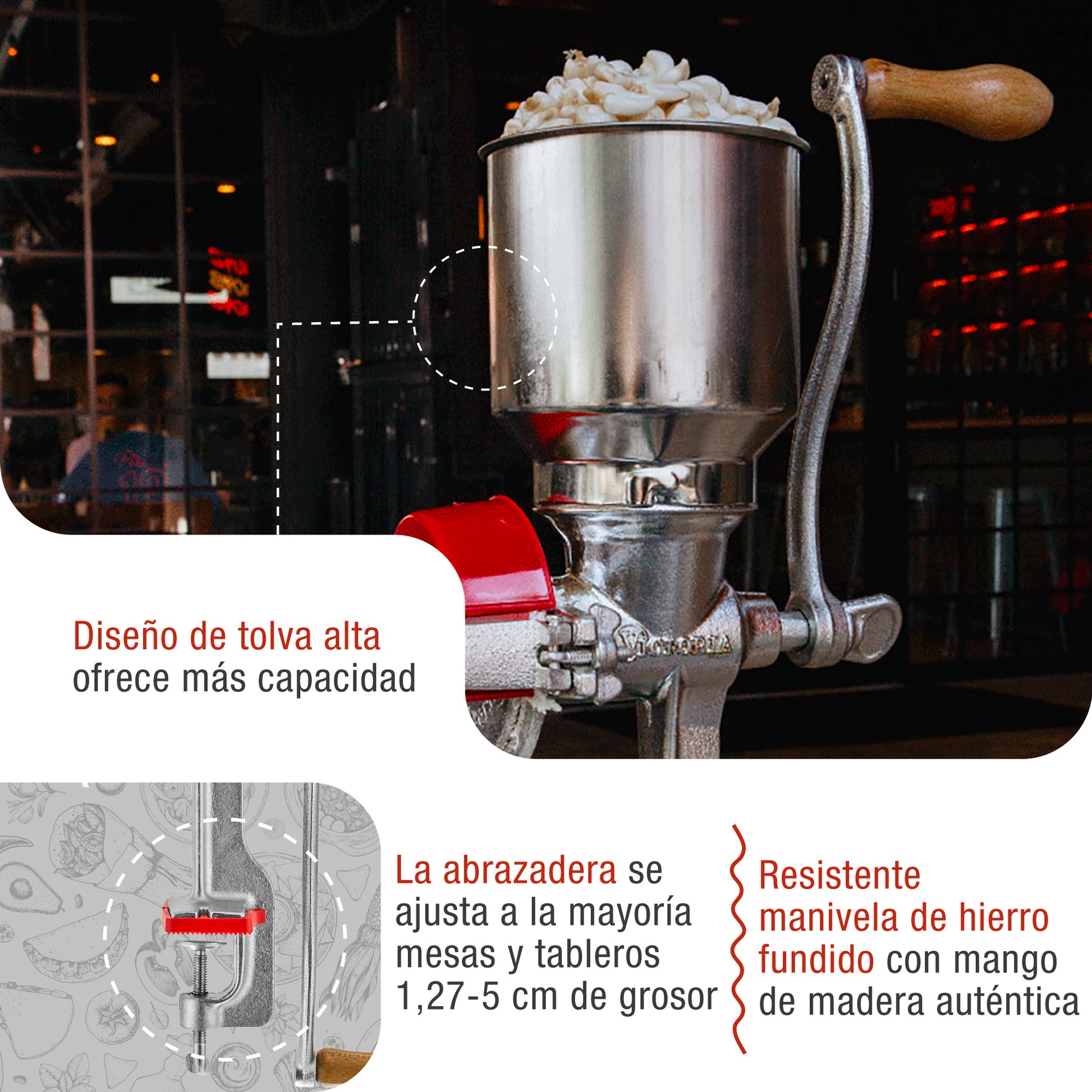 Victoria Molino Cereales Manual Hierro Fundido Para Moler Café, Maíz, Semillas, Grosor Ajustable, 30025, Cromado_2