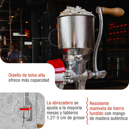 Victoria Molino Cereales Manual Hierro Fundido Para Moler Café, Maíz, Semillas, Grosor Ajustable, 30025, Cromado_2