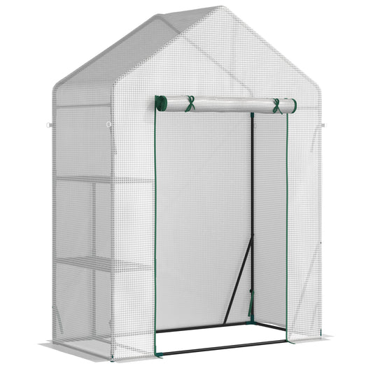 Outsunny Invernadero Jardín 143x73x195 Cm Acero Con 2 Estantes Puerta Enrollable_0