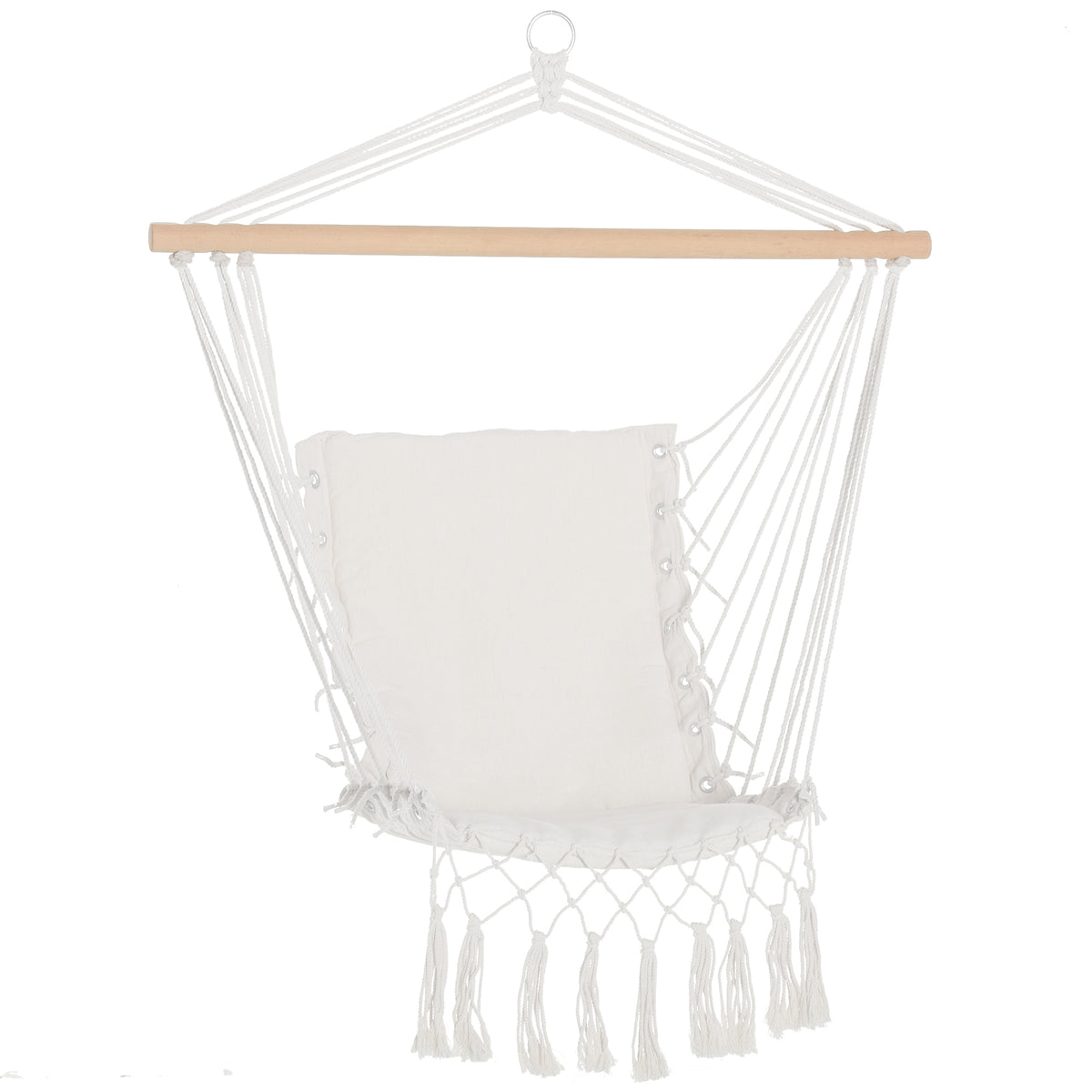 Outsunny Silla Colgante Con Borlas Carga 120 Kg Para Interior Y Exterior Blanco_0
