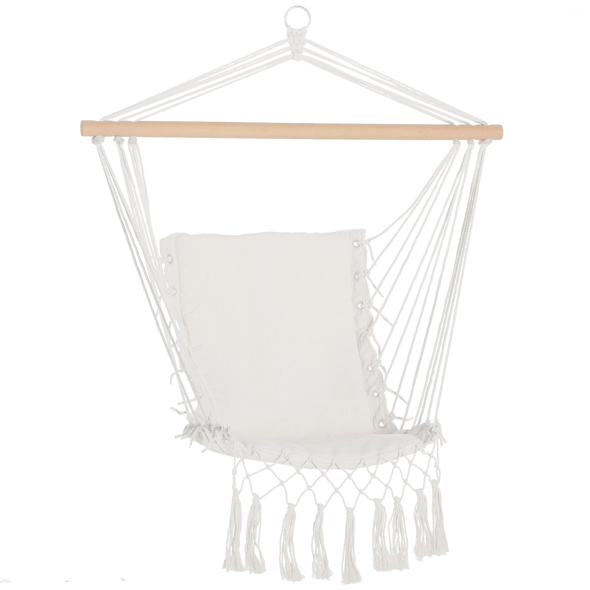 Outsunny Silla Colgante Con Borlas Carga 120 Kg Para Interior Y Exterior Blanco_0