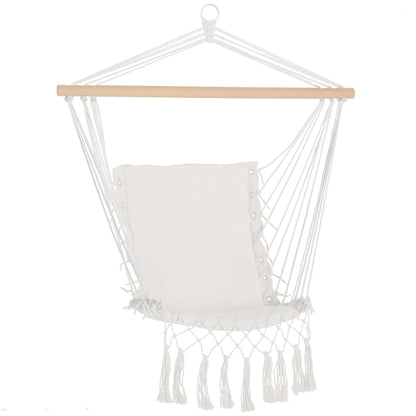 Outsunny Silla Colgante Con Borlas Carga 120 Kg Para Interior Y Exterior Blanco_0
