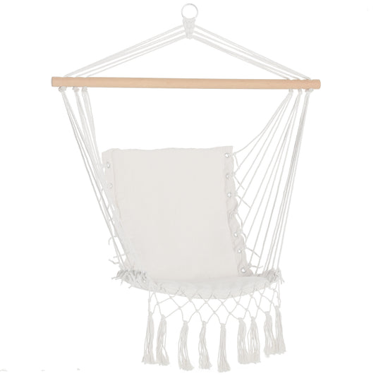 Outsunny Silla Colgante Con Borlas Carga 120 Kg Para Interior Y Exterior Blanco_0