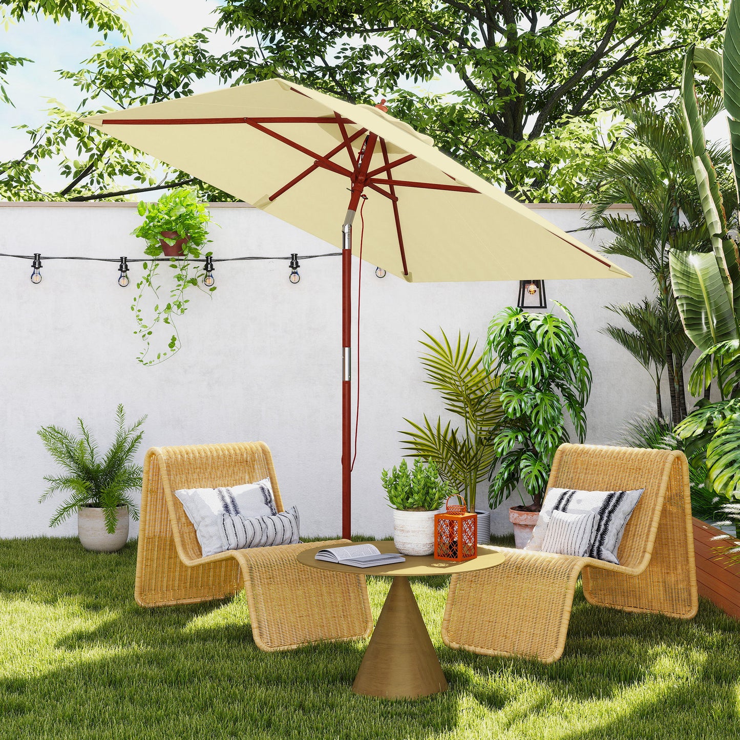 Outsunny Sombrilla De Jardín Rectangular 200x150x235 Cm Anti-uv Beige_1