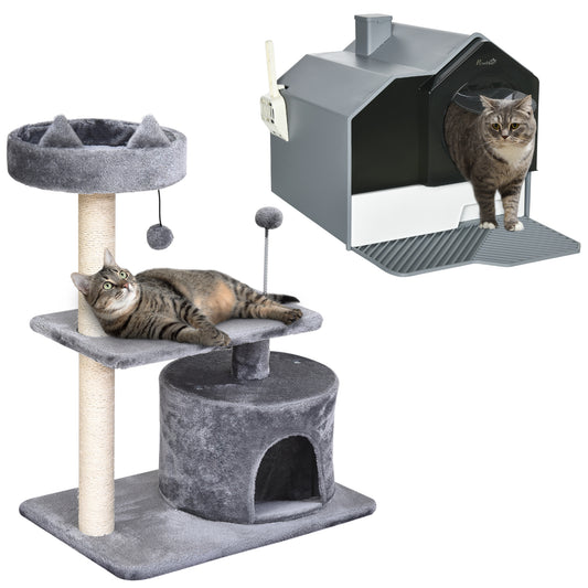 Pawhut Conjunto De 1 Árbol Rascador Para Gatos Y 1 Arenero Cubierto Para Gatos_0