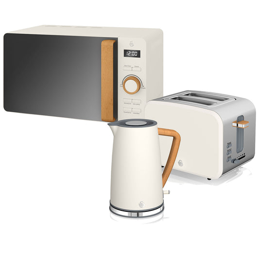 Swan Nordic Set Desayuno, Hervidor Agua 1,7l, Tostadora 2 Rebanadas, Microondas 20l Digital, Strp1060whtneu, Blanco_0