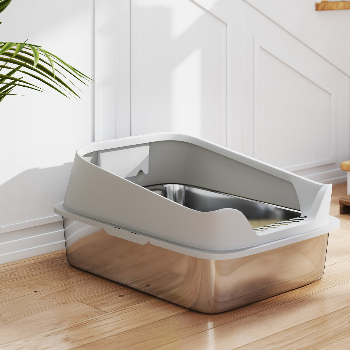 Pawhut Arenero Para Gatos De Acero Inoxidable Xl 60,2x40,2x29,7 Cm Gris_3