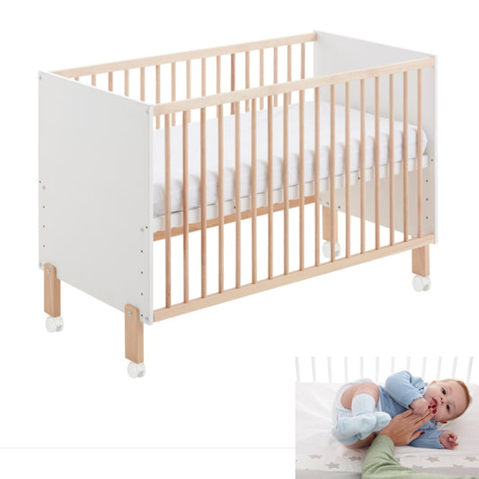 Cuna 120x60 Umami Colecho Para Unirla A La Cama Con Seguridad, Ruedas Incluidas. Con Normativa Europea Y Pintura Al Agua_0