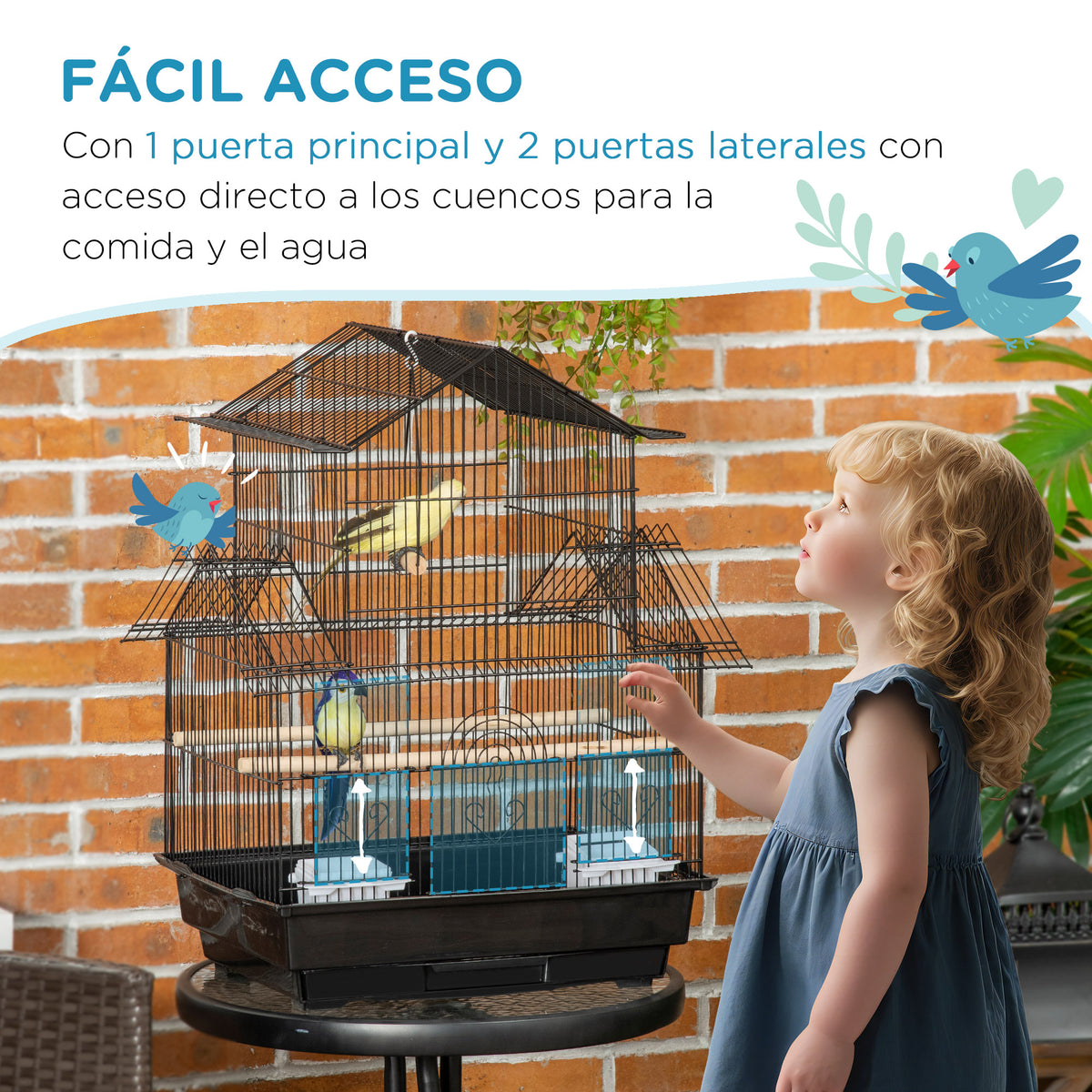 Pawhut Jaula Para Pájaros 50,5x41x63 Cm Con 5 Puertas 2 Comederos 2 Perchas_5