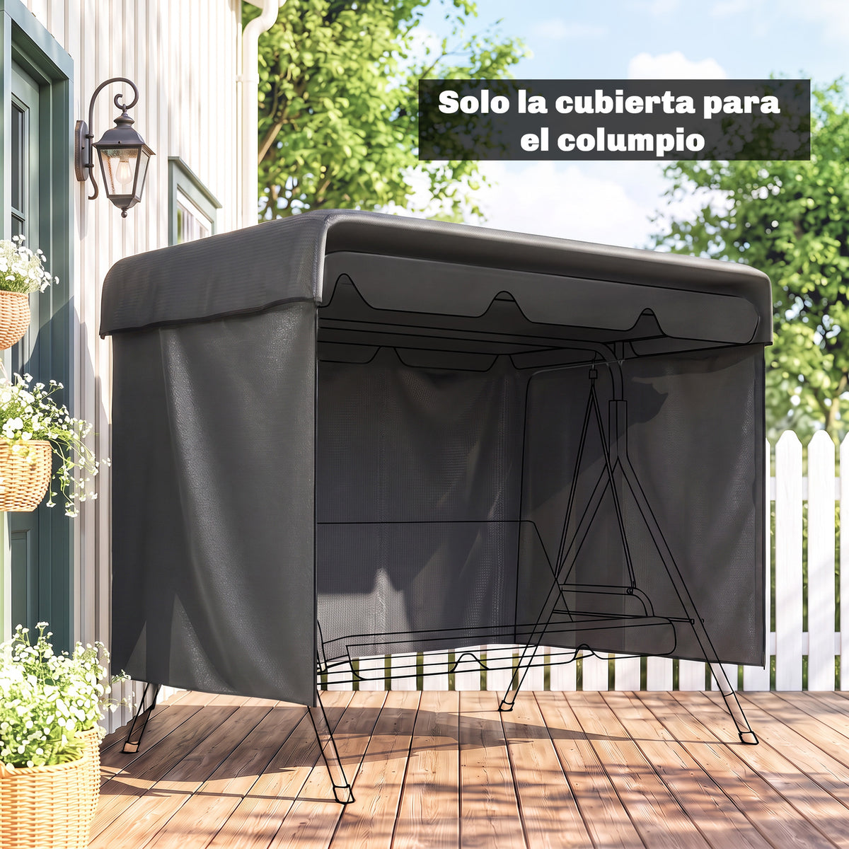 Outsunny Funda Balancín Jardín Con Cremallera 215x155x150 Cm Gris Oscuro_4